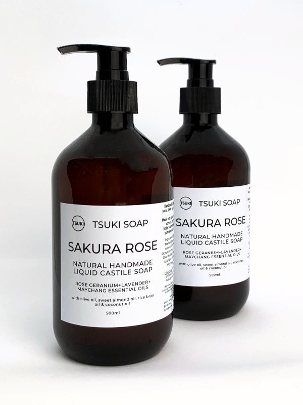 Sakura Rose liquid castile soap 500ml two